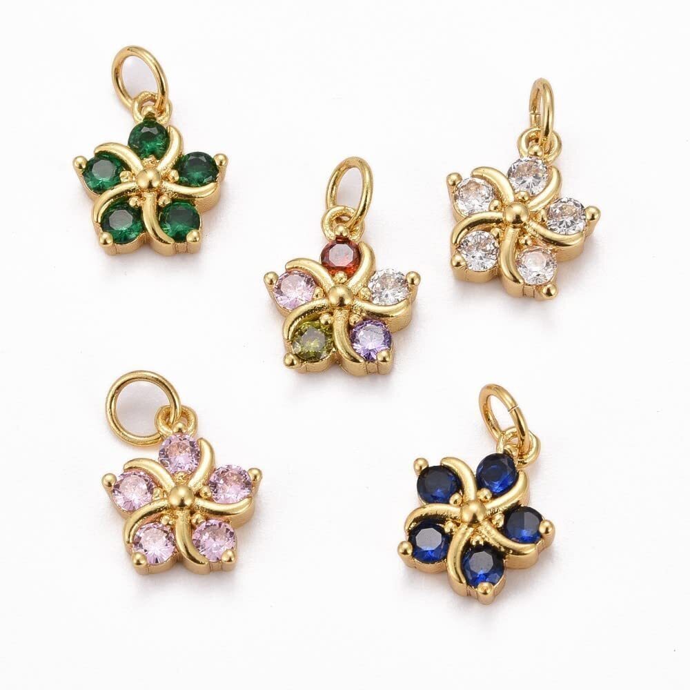 2339 Cubic Zirconia Random Flower Charms - Real Gold Plated Floral Petal